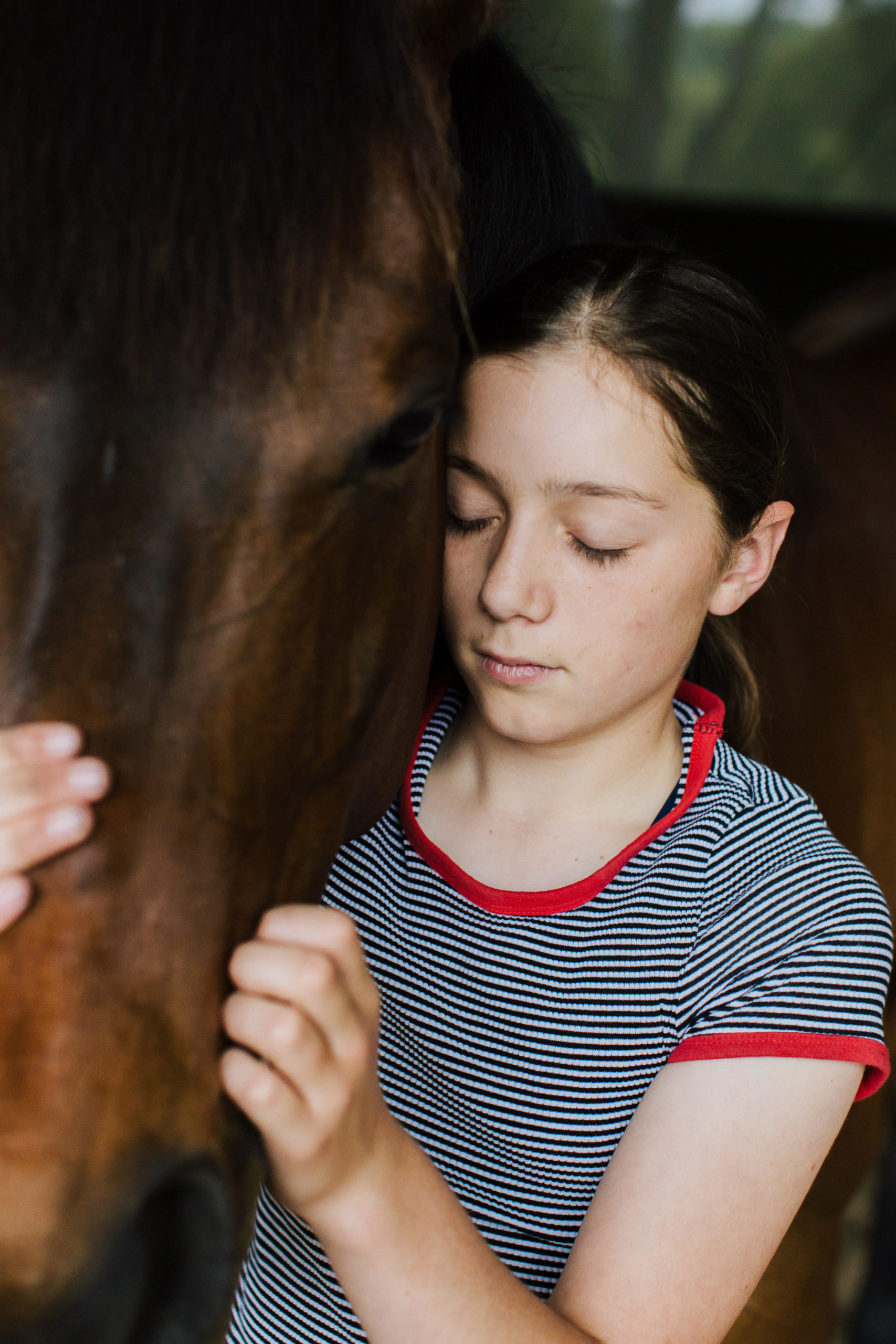 Girl kissing horse